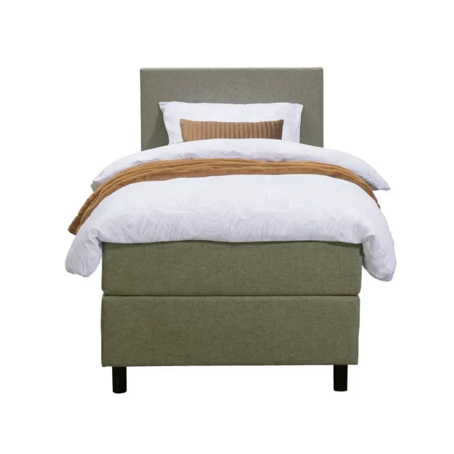 1-Persoons Boxsprings-Leen Bakker Boxspring Liv egaal - groen - 90x200 cm - ronde poot