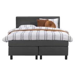 2-Persoons Boxsprings-Leen Bakker Boxspring Liv geblokt - antraciet - 140x200 cm - vierkante poot
