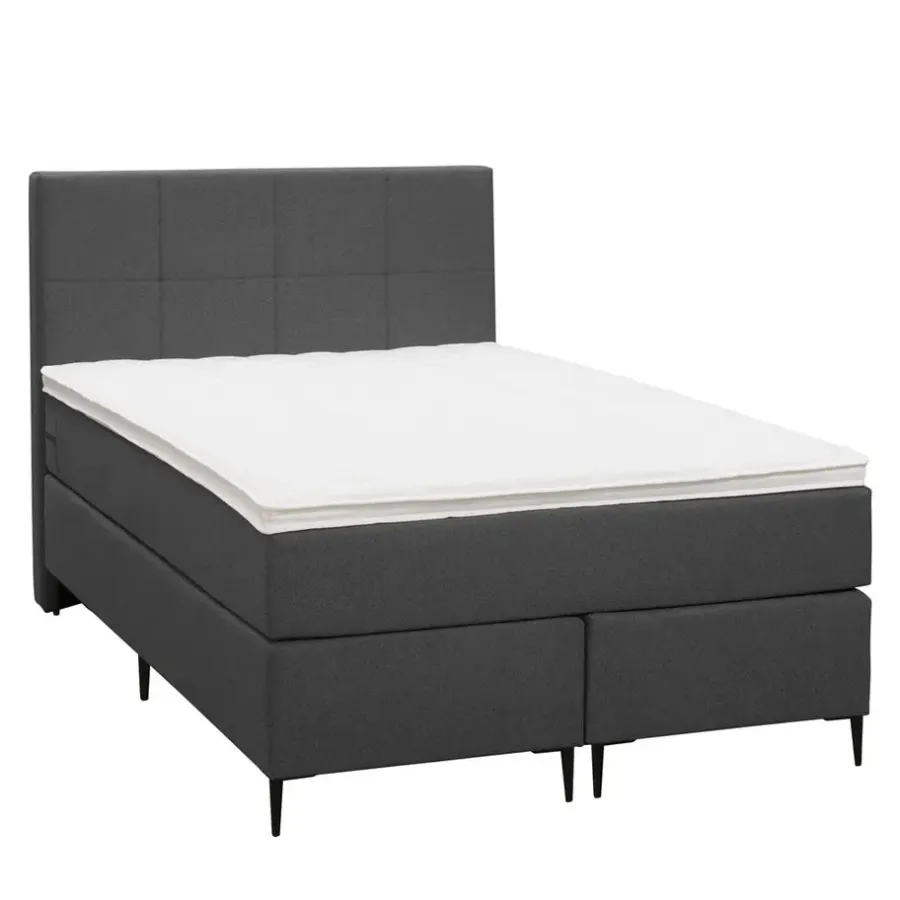 Leen Bakker Boxspring Liv geblokt - antraciet - 120x200 cm - slanke poot