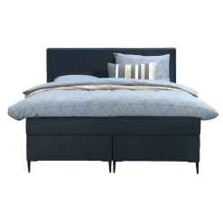 Leen Bakker Boxspring Liv geblokt - blauw - 140x200 cm - slanke poot