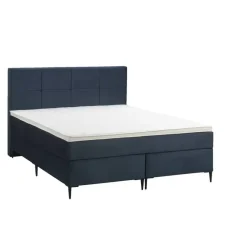 Leen Bakker Boxspring Liv geblokt - blauw - 140x200 cm - slanke poot