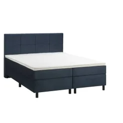 2-Persoons Boxsprings-Leen Bakker Boxspring Liv geblokt - blauw - 180x200 cm - ronde poot