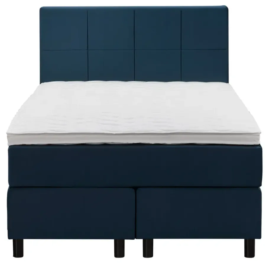 1-Persoons Boxsprings-Leen Bakker Boxspring Liv geblokt - blauw - 120x200 cm - ronde poot