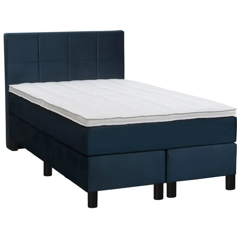 1-Persoons Boxsprings-Leen Bakker Boxspring Liv geblokt - blauw - 120x200 cm - ronde poot