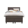Leen Bakker Boxspring Liv geblokt - donkerbruin - 120x200 cm - ronde poot