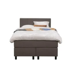 Leen Bakker Boxspring Liv geblokt - donkerbruin - 120x200 cm - ronde poot