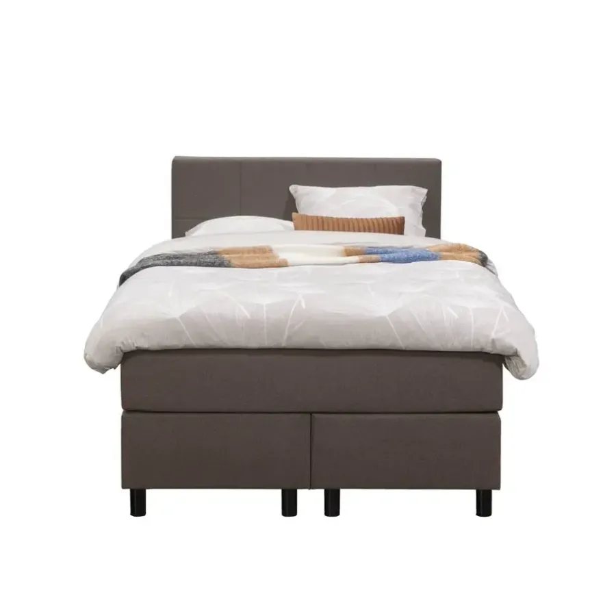 Leen Bakker Boxspring Liv geblokt - donkerbruin - 120x200 cm - ronde poot