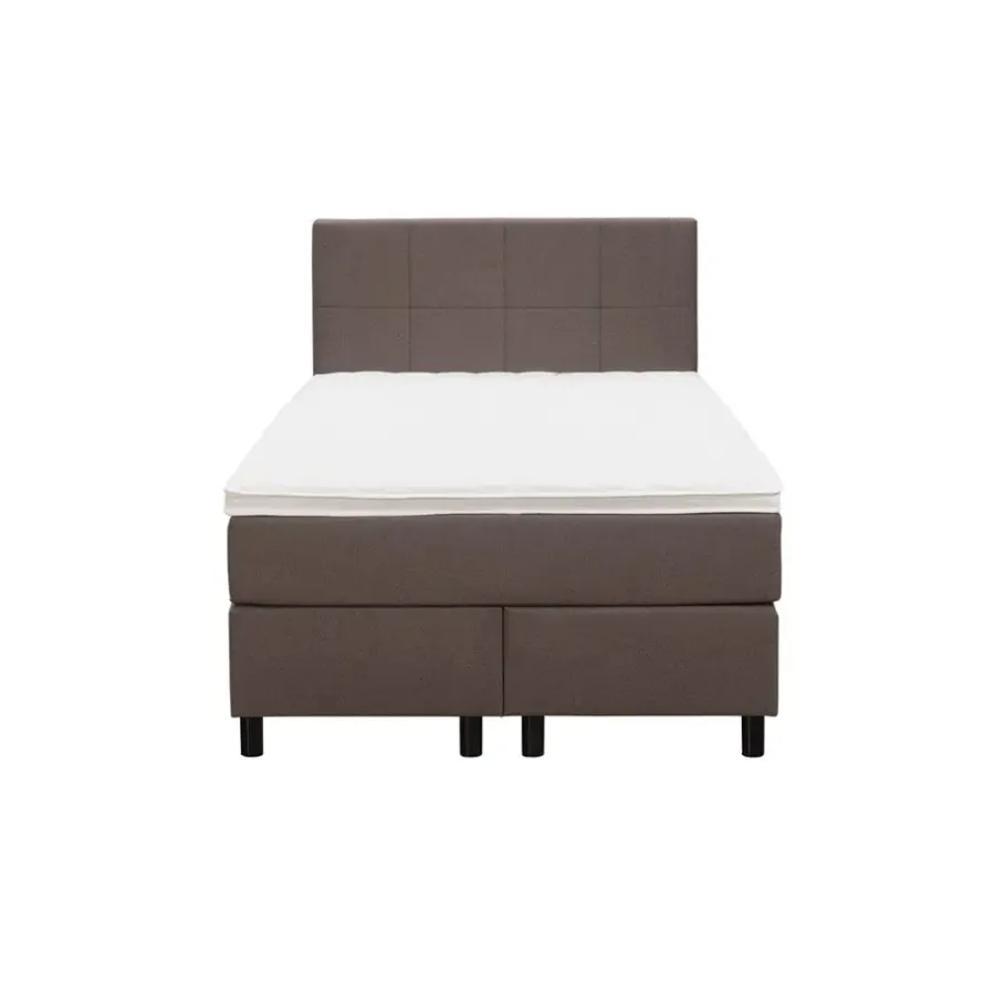 Leen Bakker Boxspring Liv geblokt - donkerbruin - 120x200 cm - ronde poot