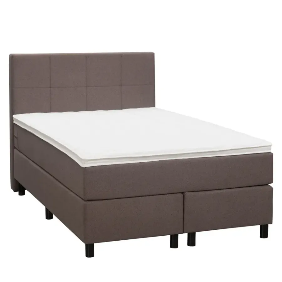Leen Bakker Boxspring Liv geblokt - donkerbruin - 120x200 cm - ronde poot