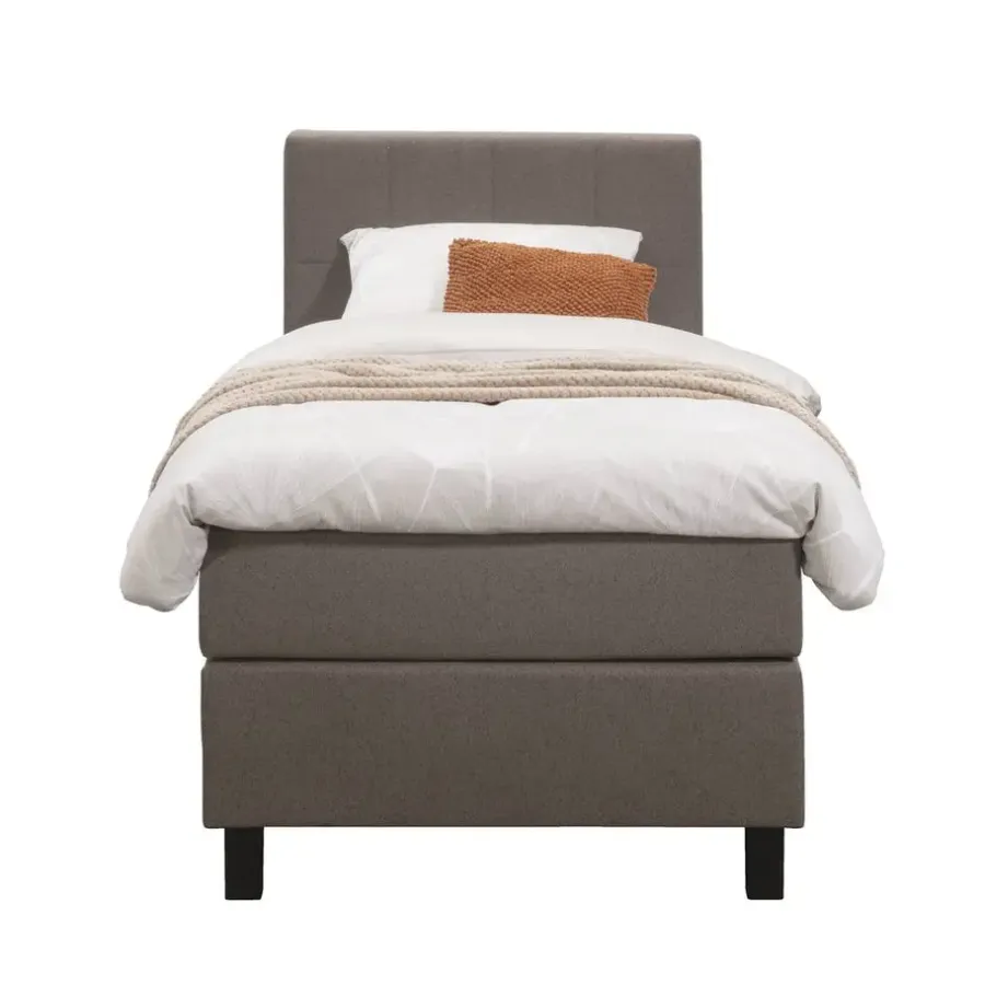 1-Persoons Boxsprings-Leen Bakker Boxspring Liv geblokt - donkerbruin - 90x200 cm - vierkante poot