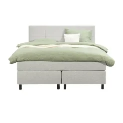 Leen Bakker Boxspring Liv geblokt - ecru - 140x200 cm - ronde poot