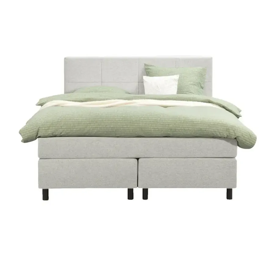 Leen Bakker Boxspring Liv geblokt - ecru - 140x200 cm - ronde poot