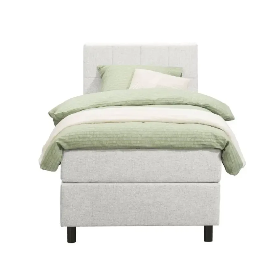 Leen Bakker Boxspring Liv geblokt - ecru - 90x200 cm - ronde poot