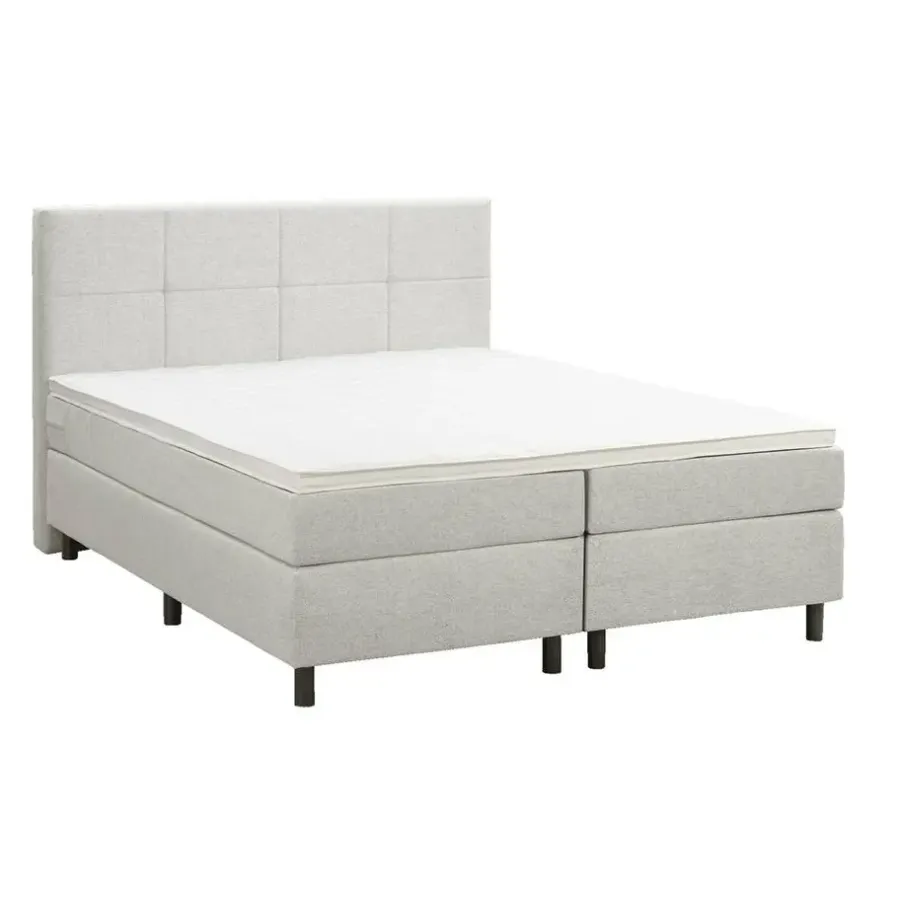 2-Persoons Boxsprings-Leen Bakker Boxspring Liv geblokt - ecru - 160x200 cm - ronde poot