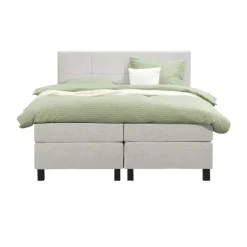 Leen Bakker Boxspring Liv geblokt - ecru - 180x200 cm - vierkante poot