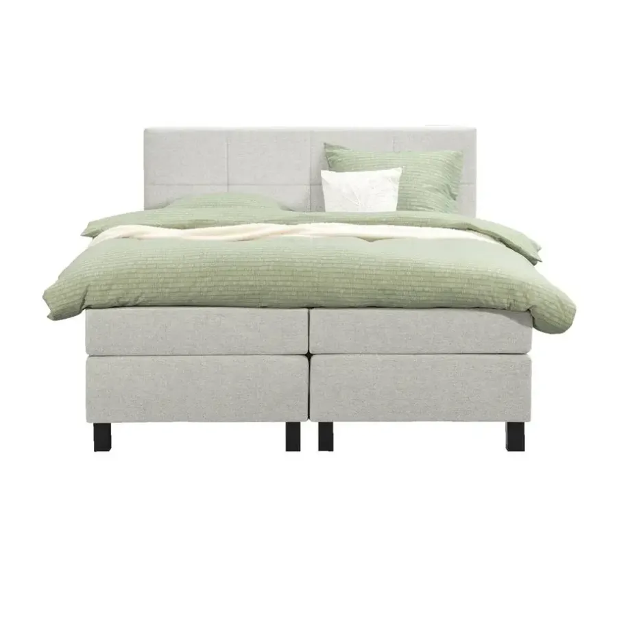 Leen Bakker Boxspring Liv geblokt - ecru - 180x200 cm - vierkante poot