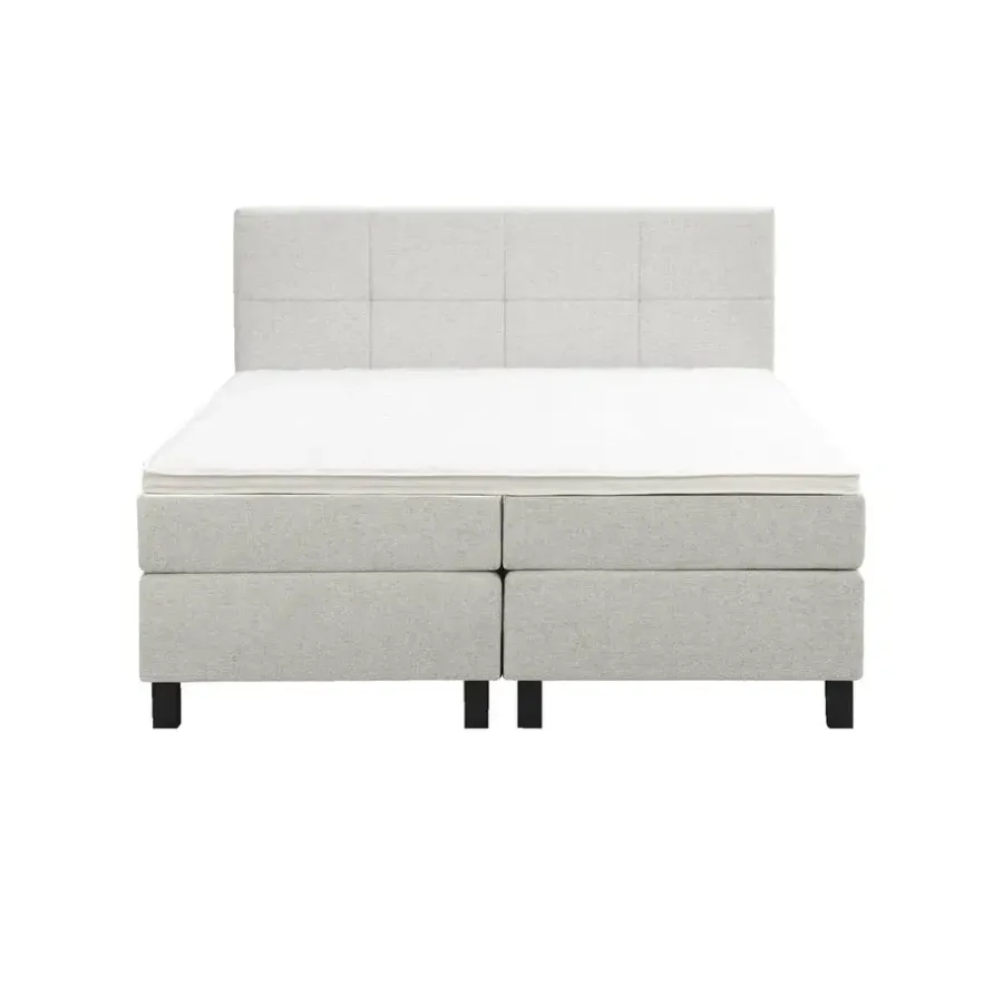 Leen Bakker Boxspring Liv geblokt - ecru - 180x200 cm - vierkante poot