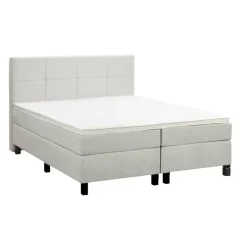 Leen Bakker Boxspring Liv geblokt - ecru - 180x200 cm - vierkante poot