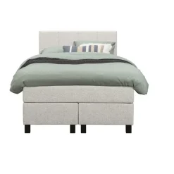 Leen Bakker Boxspring Liv geblokt - ecru - 120x200 cm - vierkante poot