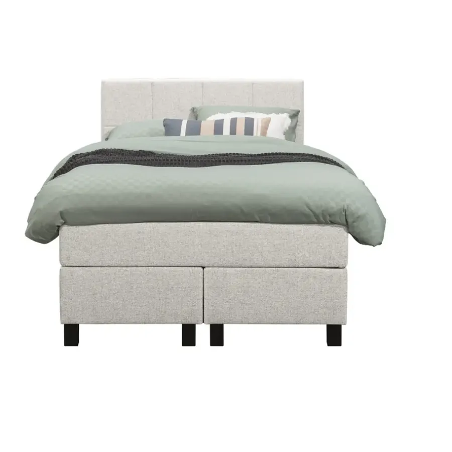 Leen Bakker Boxspring Liv geblokt - ecru - 120x200 cm - vierkante poot