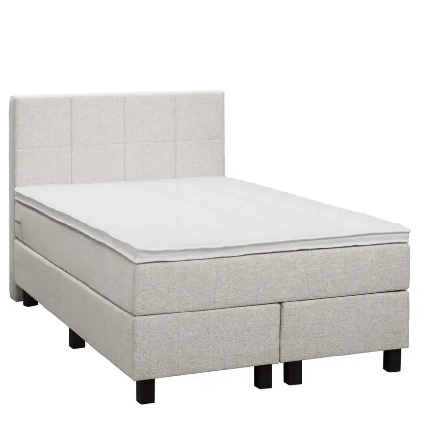 Leen Bakker Boxspring Liv geblokt - ecru - 120x200 cm - vierkante poot