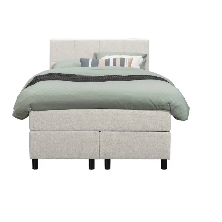 Leen Bakker Boxspring Liv geblokt - ecru - 120x200 cm - ronde poot