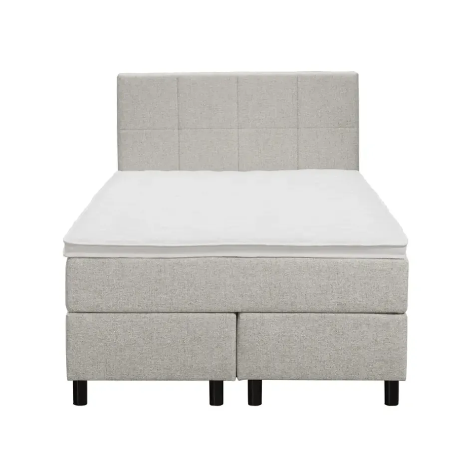 Leen Bakker Boxspring Liv geblokt - ecru - 120x200 cm - ronde poot