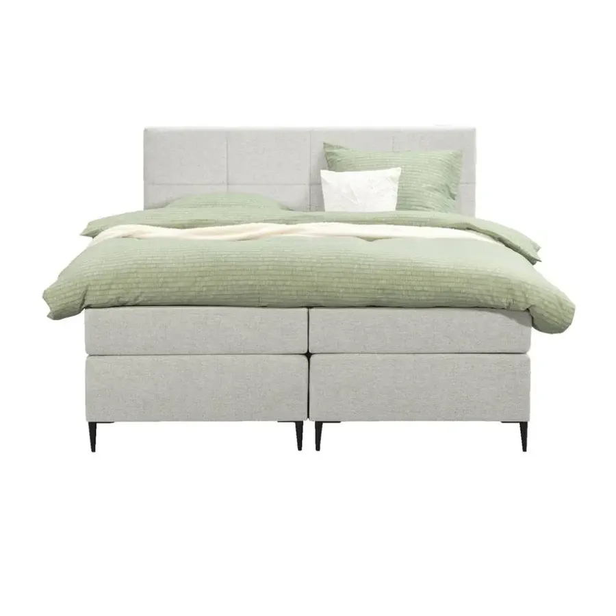 Leen Bakker Boxspring Liv geblokt - ecru - 160x200 cm - slanke poot