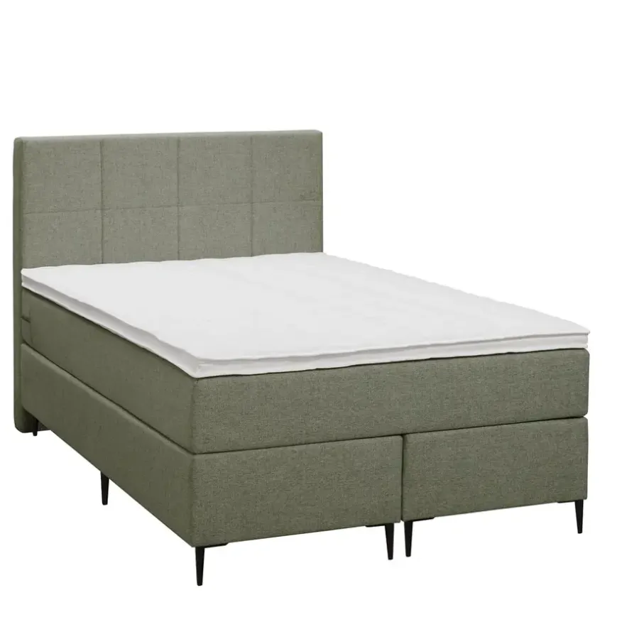 Leen Bakker Boxspring Liv geblokt - groen - 120x200 cm - slanke poot