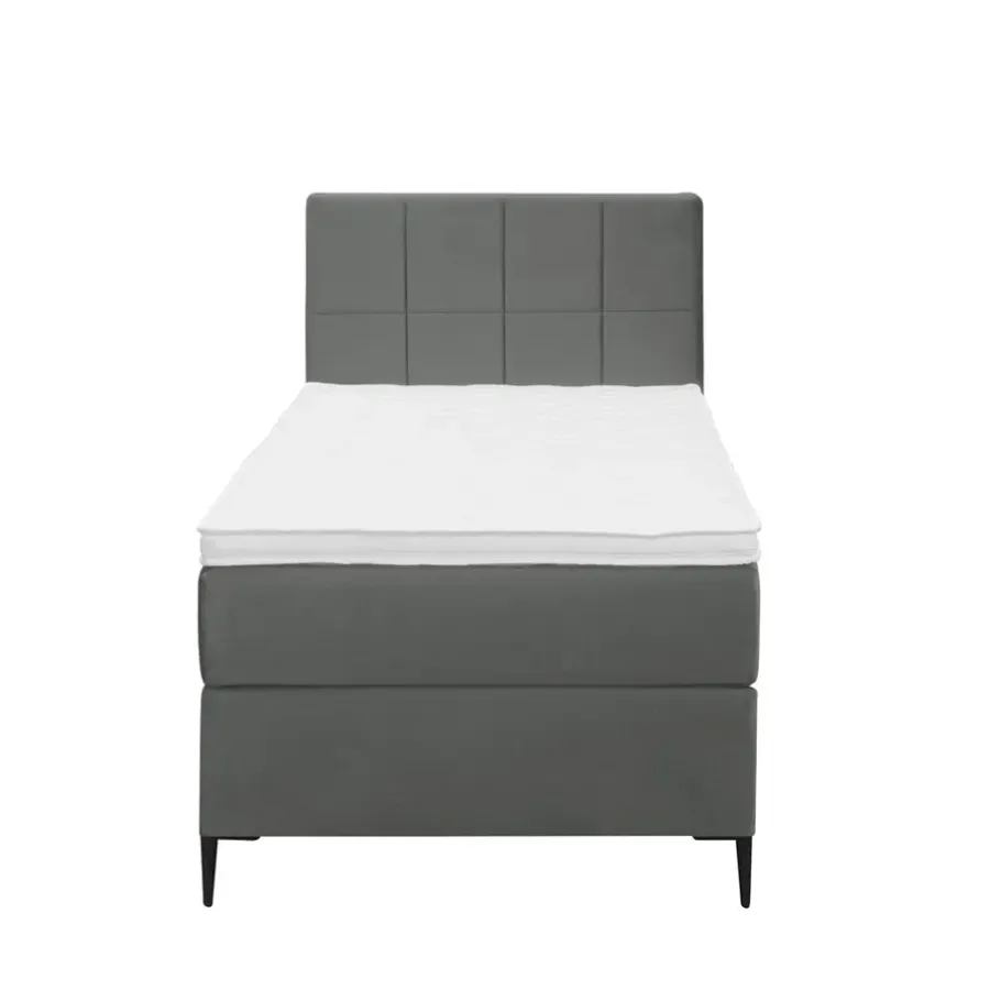 1-Persoons Boxsprings-Leen Bakker Boxspring Liv geblokt - grijs - 90x200 cm - slanke poot