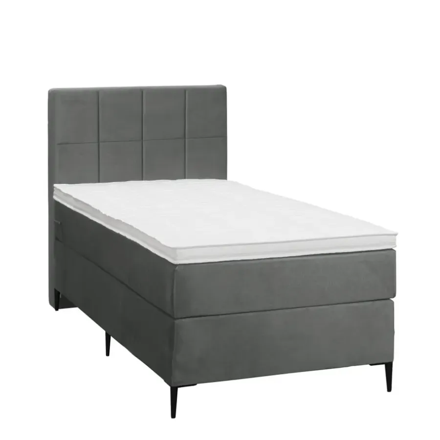1-Persoons Boxsprings-Leen Bakker Boxspring Liv geblokt - grijs - 90x200 cm - slanke poot