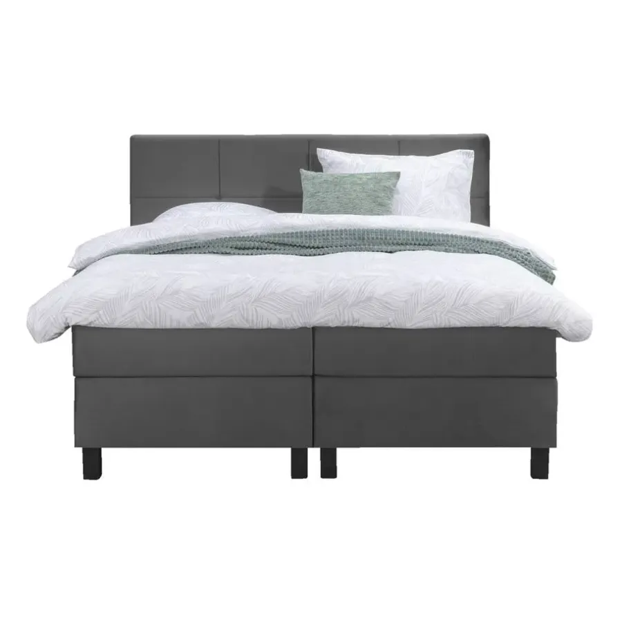 Leen Bakker Boxspring Liv geblokt - grijs - 180x200 cm - vierkante poot