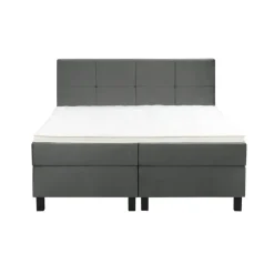 Leen Bakker Boxspring Liv geblokt - grijs - 180x200 cm - vierkante poot