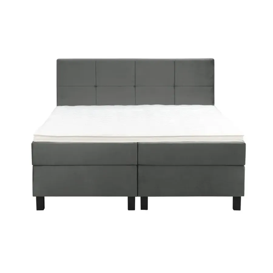Leen Bakker Boxspring Liv geblokt - grijs - 180x200 cm - vierkante poot