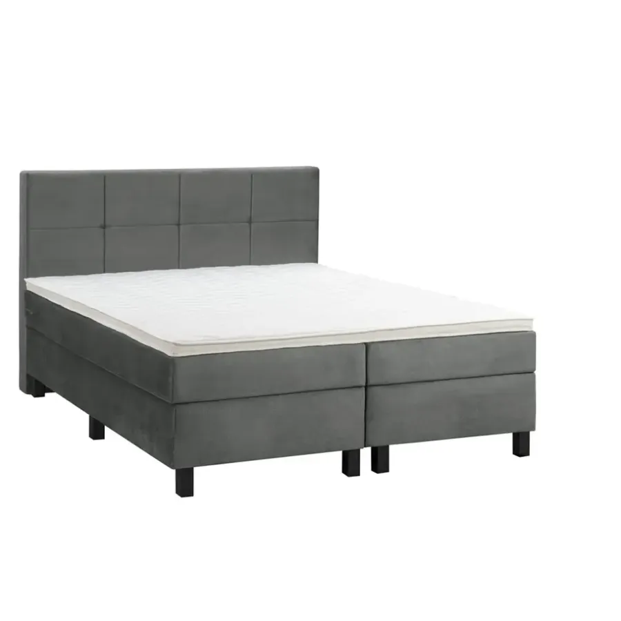 Leen Bakker Boxspring Liv geblokt - grijs - 180x200 cm - vierkante poot