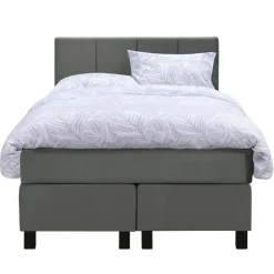 Leen Bakker Boxspring Liv geblokt - grijs - 120x200 cm - vierkante poot