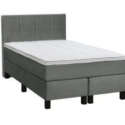 Leen Bakker Boxspring Liv geblokt - grijs - 120x200 cm - vierkante poot
