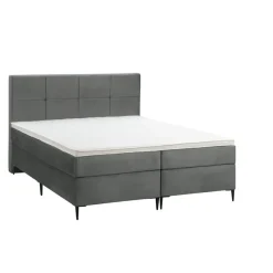 Leen Bakker Boxspring Liv geblokt - grijs - 160x200 cm - slanke poot