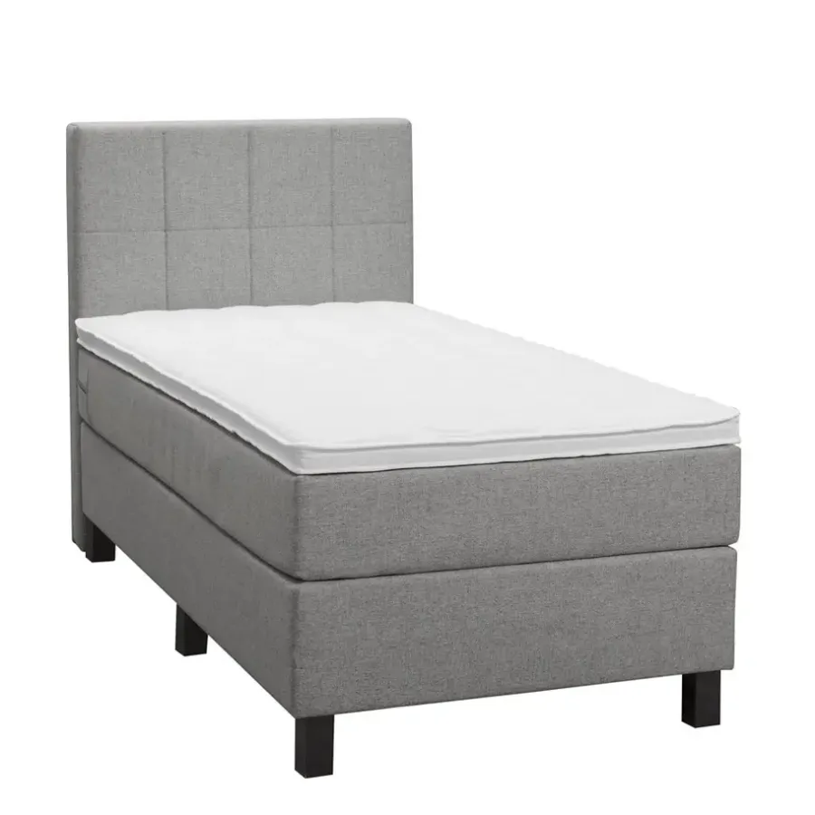 Leen Bakker Boxspring Liv geblokt - lichtgrijs - 90x200 cm - vierkante poot