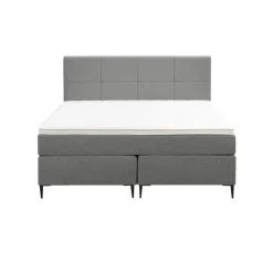 Leen Bakker Boxspring Liv geblokt - lichtgrijs - 140x200 cm - slanke poot