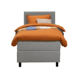 Leen Bakker Boxspring Liv geblokt - lichtgrijs - 90x200 cm - ronde poot