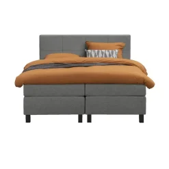 Leen Bakker Boxspring Liv geblokt - lichtgrijs - 180x200 cm - vierkante poot