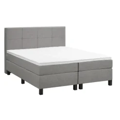 Leen Bakker Boxspring Liv geblokt - lichtgrijs - 180x200 cm - vierkante poot