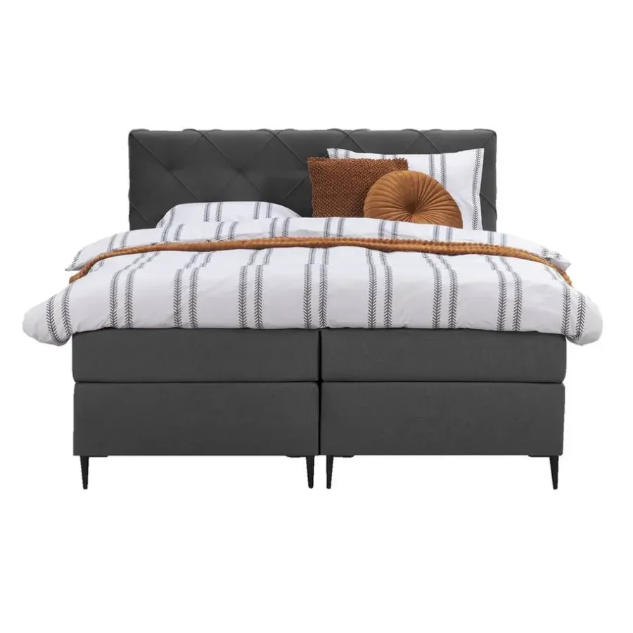 Leen Bakker Boxspring Liv geruit - antraciet - 180x200 cm - slanke poot