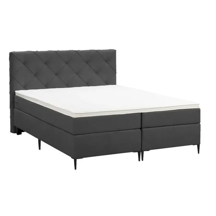 Leen Bakker Boxspring Liv geruit - antraciet - 180x200 cm - slanke poot