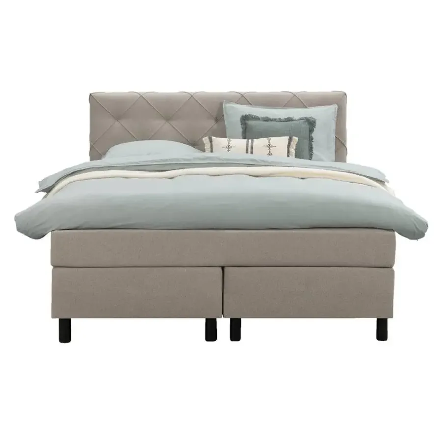 2-Persoons Boxsprings-Leen Bakker Boxspring Liv geruit - beige - 140x200 cm - ronde poot