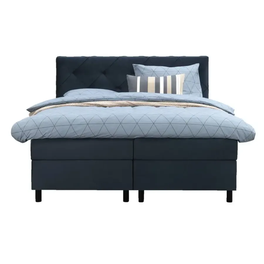 2-Persoons Boxsprings-Leen Bakker Boxspring Liv geruit - blauw - 160x200 cm - ronde poot