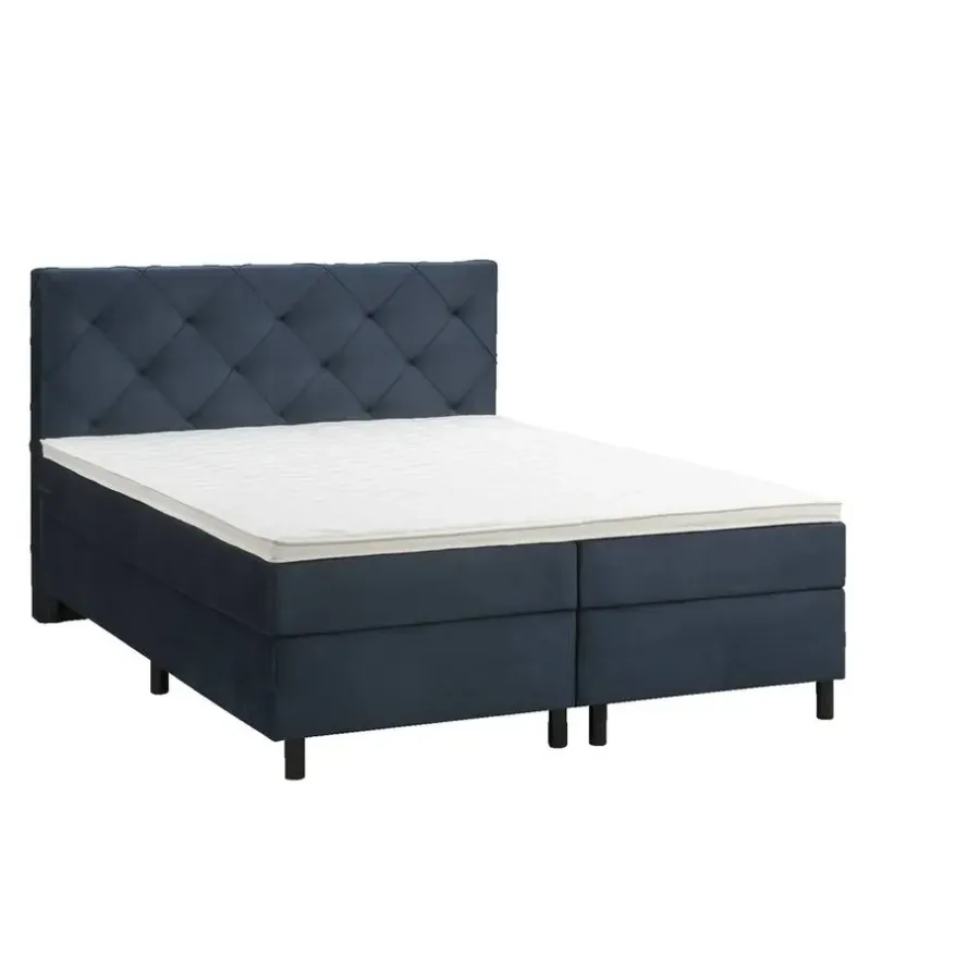 2-Persoons Boxsprings-Leen Bakker Boxspring Liv geruit - blauw - 160x200 cm - ronde poot