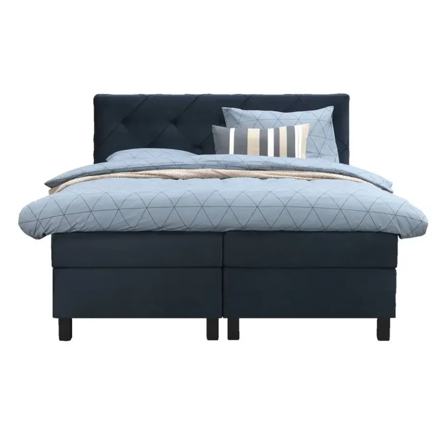 2-Persoons Boxsprings-Leen Bakker Boxspring Liv geruit - blauw - 160x200 cm - vierkante poot
