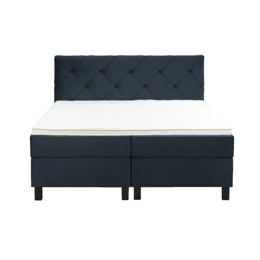 2-Persoons Boxsprings-Leen Bakker Boxspring Liv geruit - blauw - 160x200 cm - vierkante poot